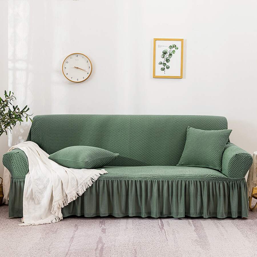 1 pieza Funda de sofá espesado estilo unicolor cobertura completa elástico con pequeño - Verde - Ver 1