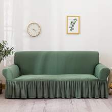 1 pieza Funda de sofá espesado estilo unicolor cobertura completa elástico con pequeño - Verde - Ver 3