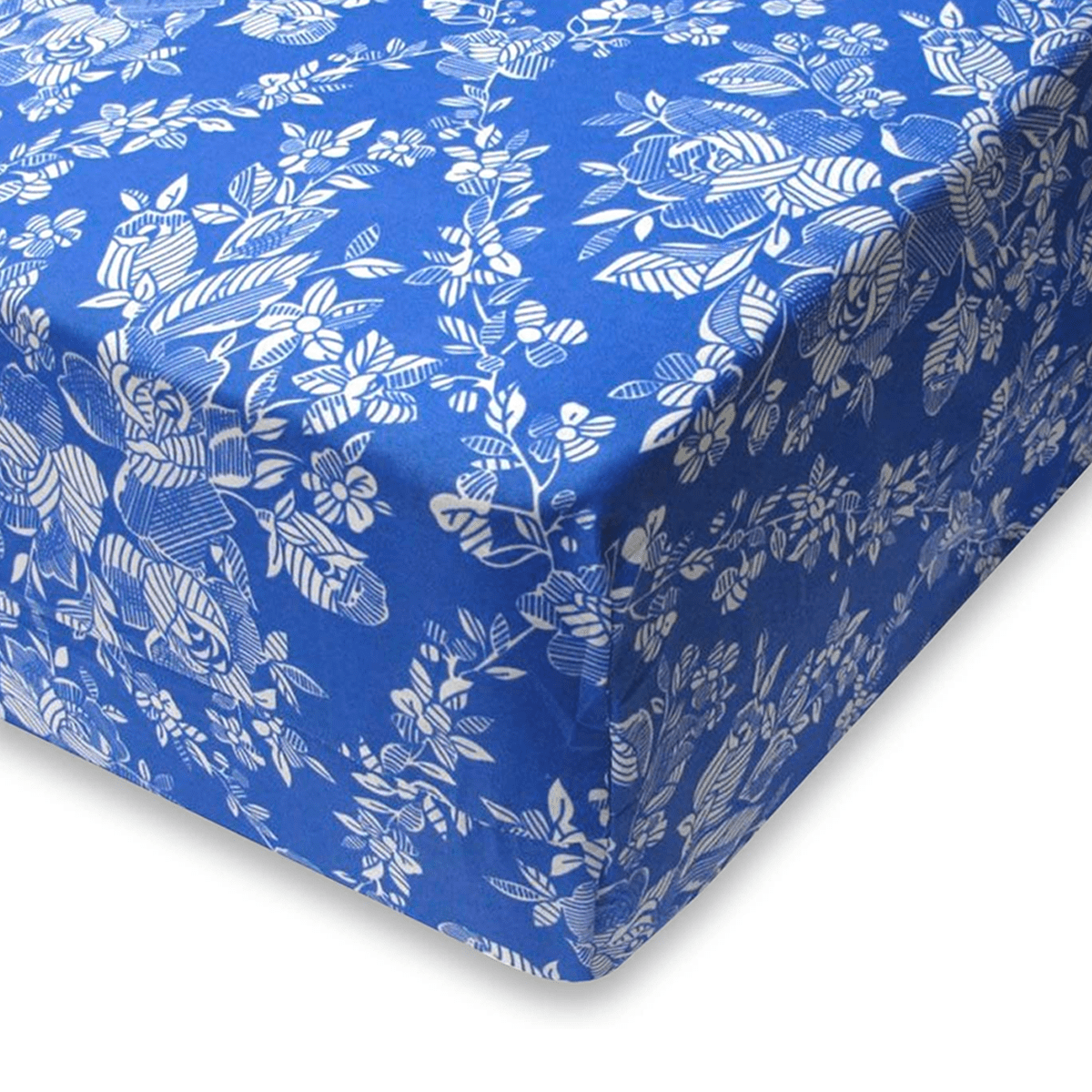 Blue Floral 6sided Fully Enclosed Mattress Cover With Zipper, Super