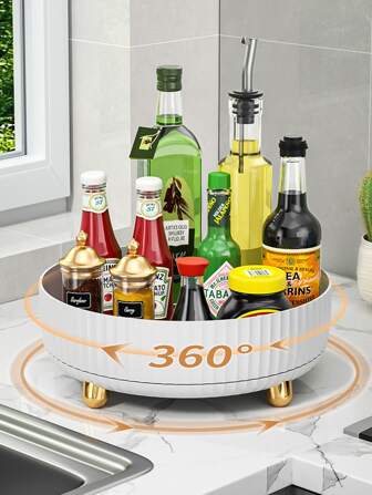 1個白色/綠色/橘色塑料萬用360度旋轉圓形收納盤，適用於化妝品，調味瓶，水果，家居廚房，浴室，臥室防滑收納架