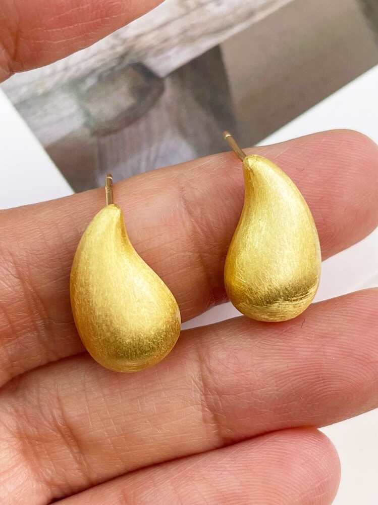 時尚淚滴形狀可愛耳環合適的適合女士 - 金色 - 查看 1
