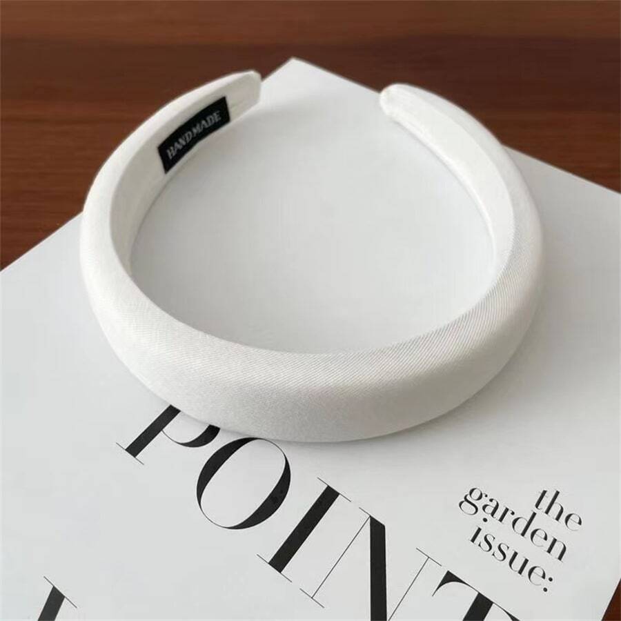 Macaron Colored Sponge Wide Headband - White - View 1