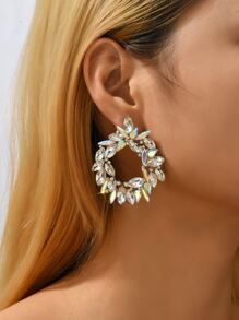 1pair Geometric Shape Rhinestone Inlaid Earrings - White - View 1