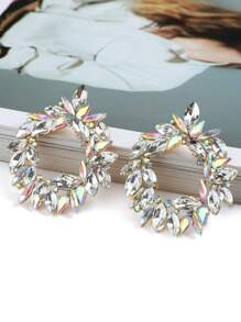 1pair Geometric Shape Rhinestone Inlaid Earrings - White - View 3