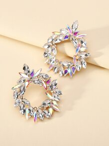 1pair Geometric Shape Rhinestone Inlaid Earrings - White - View 2