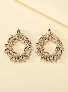 1pair Geometric Shape Rhinestone Inlaid Earrings - White - View 5