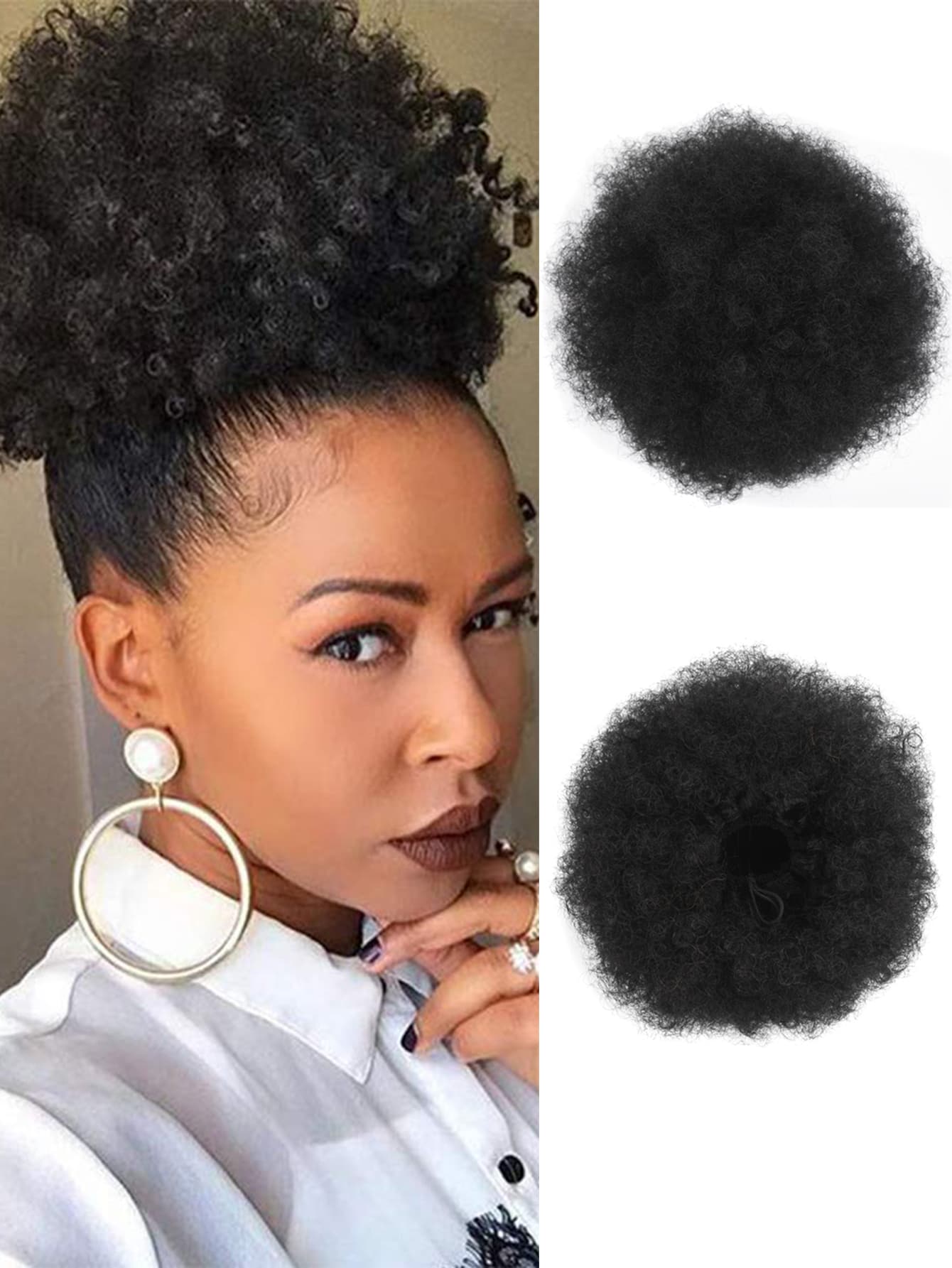 Un Peinado Para, Un Moño Corto De Cola De Caballo Con Un Tirón Alto Para Cabello Corto Natural, Y Un Pin De Pelo Rizado Africano Para Sujetar El Cabello - Negro - Ver 1