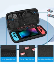 Carrying Case Compatible With Switch OLED Model 7.0"/Switch 6.2", Portable Traveler Protective Cover Storage Bag 10 Game Card Slots & Inner Pocket Compatible With Switch Console Joy-Con - Black and White - View 2