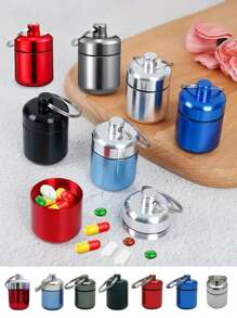 防水口袋藥丸組鋁藥盒,小型便攜藥盒鑰匙扣鋁合金迷你藥盒盒罐金屬藥瓶用於戶外露營旅行日常使用,耳塞或耳釦收納盒 - 藍白色 - 查看 1