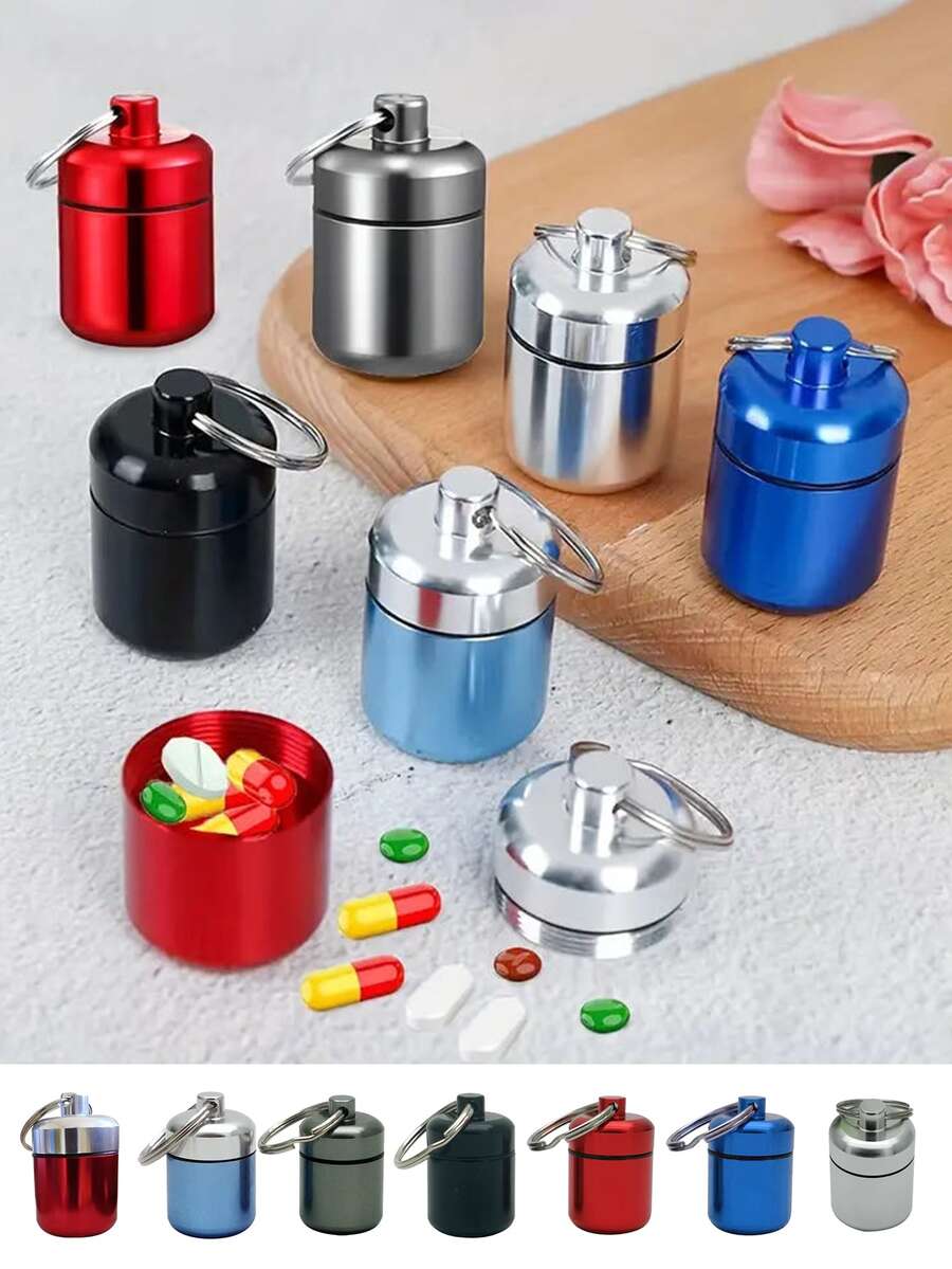 防水口袋藥丸組鋁藥盒,小型便攜藥盒鑰匙扣鋁合金迷你藥盒盒罐金屬藥瓶用於戶外露營旅行日常使用,耳塞或耳釦收納盒 - 藍白色 - 查看 1