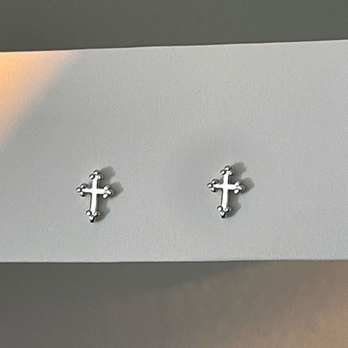 Simple & Sterling Silver Cross Earrings With Minimalist Design - Silver - View 1