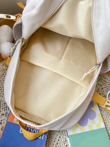 Mochila funcional con letra con estampado de moda con colgante & distintivo - Blanco - Ver 2
