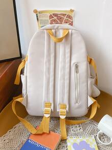 Mochila funcional con letra con estampado de moda con colgante & distintivo - Blanco - Ver 3