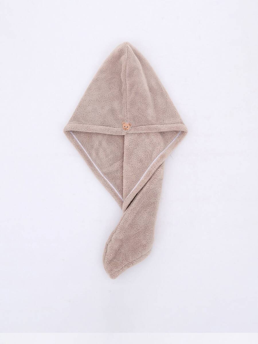 1入卡通印花珊瑚絨毛巾干髮帽(女性專用),速乾毛巾,咖啡色25x65cm - 咖啡 - 查看 1