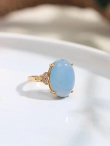 One Sea Blue Oval Stone Ring For Women, Elegant And Luxurious, Classic Fashionable New Style - ring - View 1