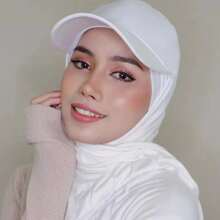 1pc Sports Style Plain Knitted Scarf With Baseball Cap Cover Head Joint Hat - White - View 1