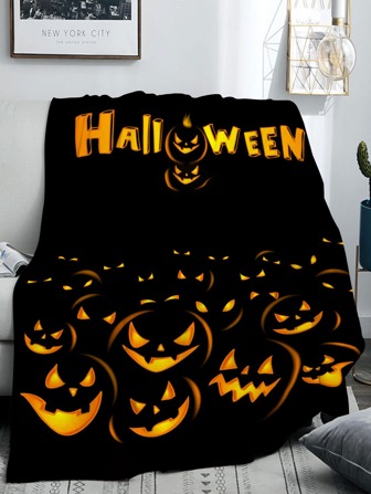 1pc Halloween Pumpkin Head Flannel Blanket