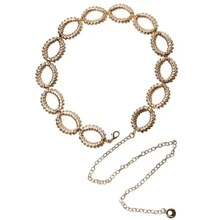 時尚金屬腰鏈適合女士簡約風和多用途歐美風格大圓形長鏈 - 金色 - 查看 3