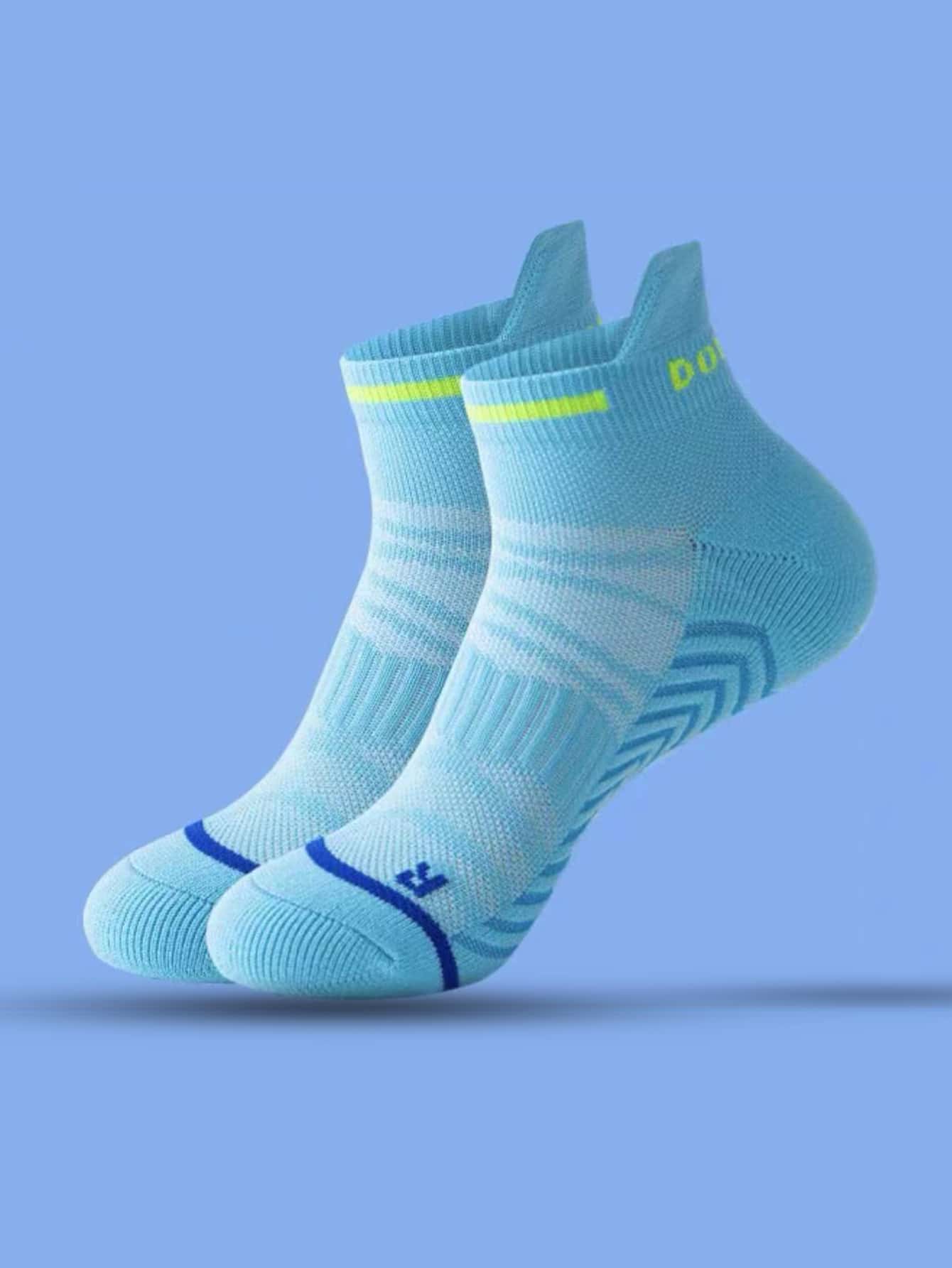 1pair Blue Professional Marathon Running Socks For Men And Women, Thickened Terry Bottom Short Socks, Quick-drying Sports Socks - Blue - View 1