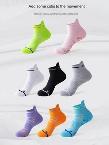 1pair Blue Professional Marathon Running Socks For Men And Women, Thickened Terry Bottom Short Socks, Quick-drying Sports Socks - Blue - View 5