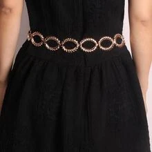 時尚金屬腰鏈適合女士簡約風和多用途歐美風格大圓形長鏈 - 金色 - 查看 5