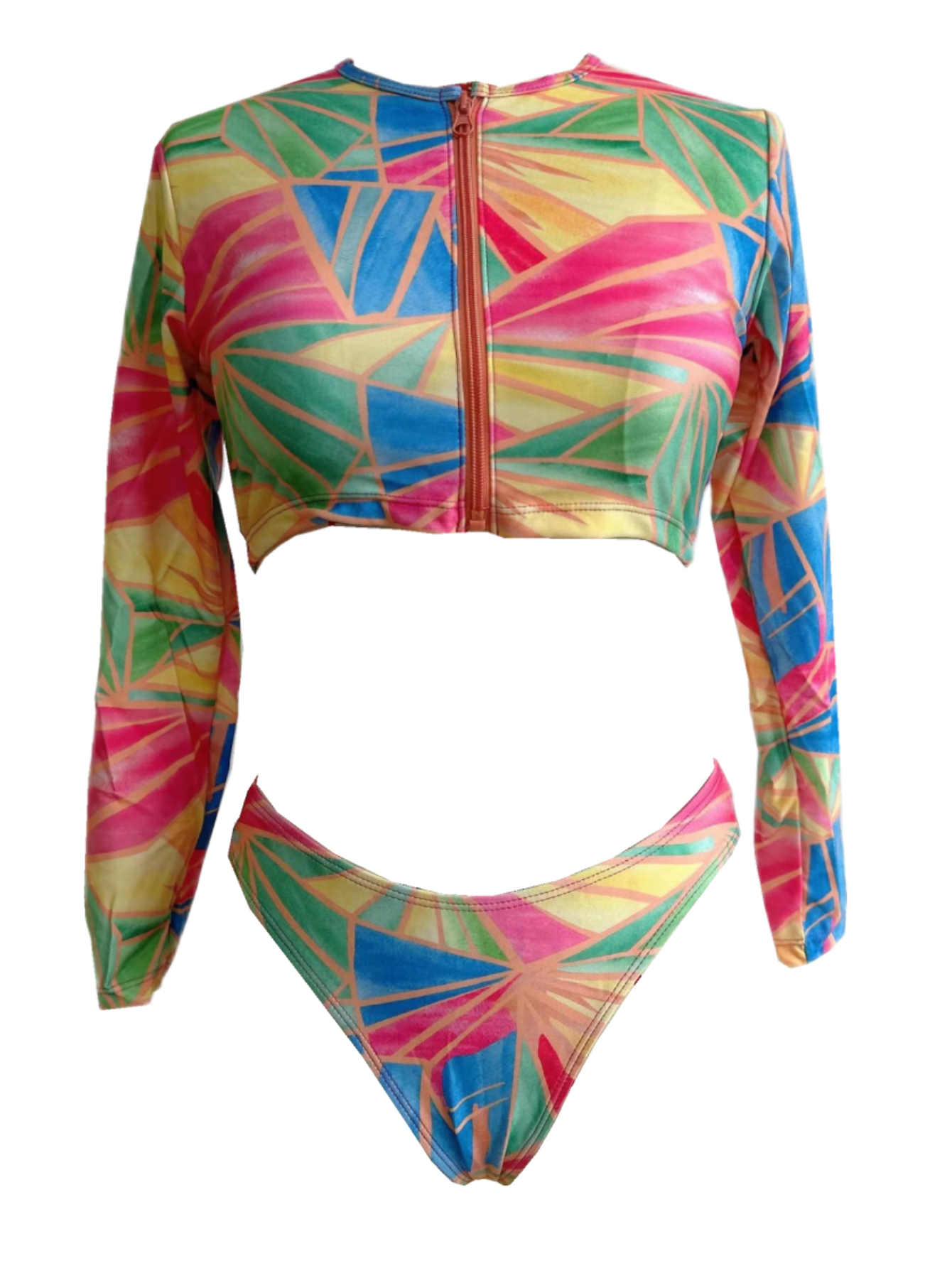 Allover Print Zip Front Bikini Swimsuit With Long Sleeve SHEIN USA