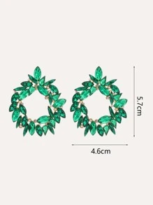 1pair Geometric Shape Crystal Studded Earrings - Green - View 3
