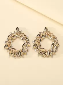 1pair Geometric Shape Crystal Studded Earrings - Green - View 4