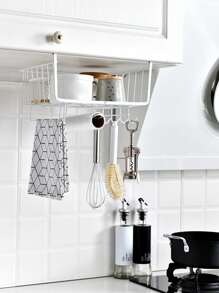 1入組金屬櫥櫃架子籃子帶鉤適用於廚房收納架 - 白色 - 查看 6