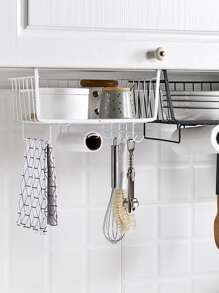 1入組金屬櫥櫃架子籃子帶鉤適用於廚房收納架 - 白色 - 查看 1