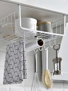 1入組金屬櫥櫃架子籃子帶鉤適用於廚房收納架 - 白色 - 查看 5