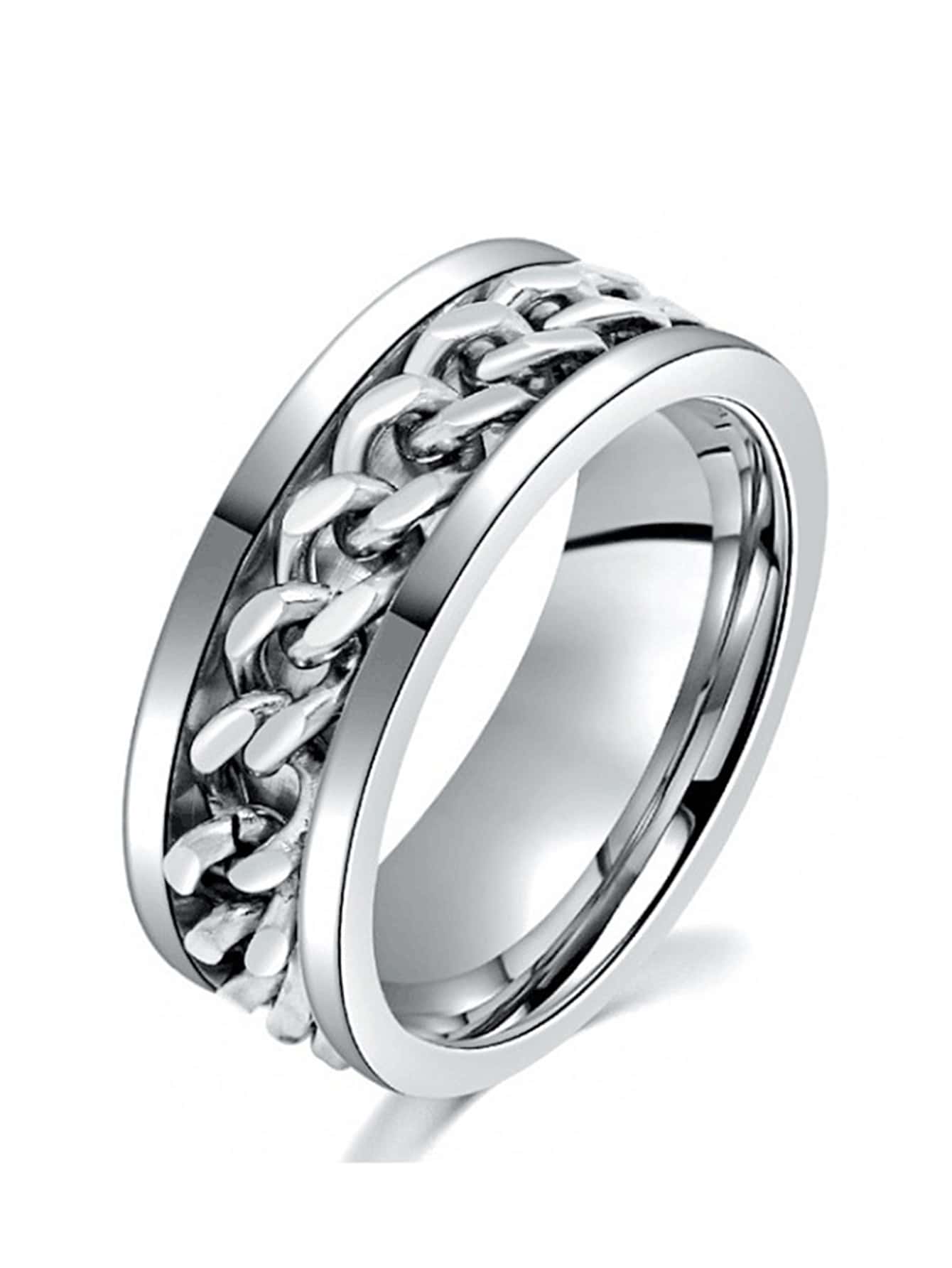 פלדת טיטניום שרשרת טבעת לגברים - כסף - ראה 1