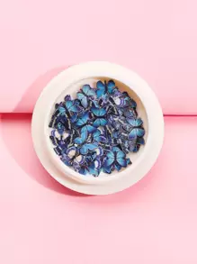 1盒/50片蝴蝶木浆美甲装饰蓝色纸片美甲配件DIY指甲饰指甲宝石美甲用品指甲 - 彩色 - 查看 2