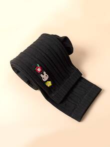 1双女童卡通刺绣装饰纯色七分紧身裤 - 黑色 - 查看 5