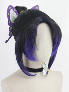 高溫真絲黑色漸變紫色劉海馬尾角色扮演合成假髮 - 拼色 - 查看 5