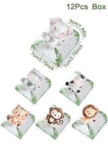 12pcs Jungle Animal Style Gift Box, Boy Girl Gender Reveal Hunting Theme Birthday Baby Shower Wedding Family Holiday Party Gift Wrapping Supplies Candy Box Valentine Day