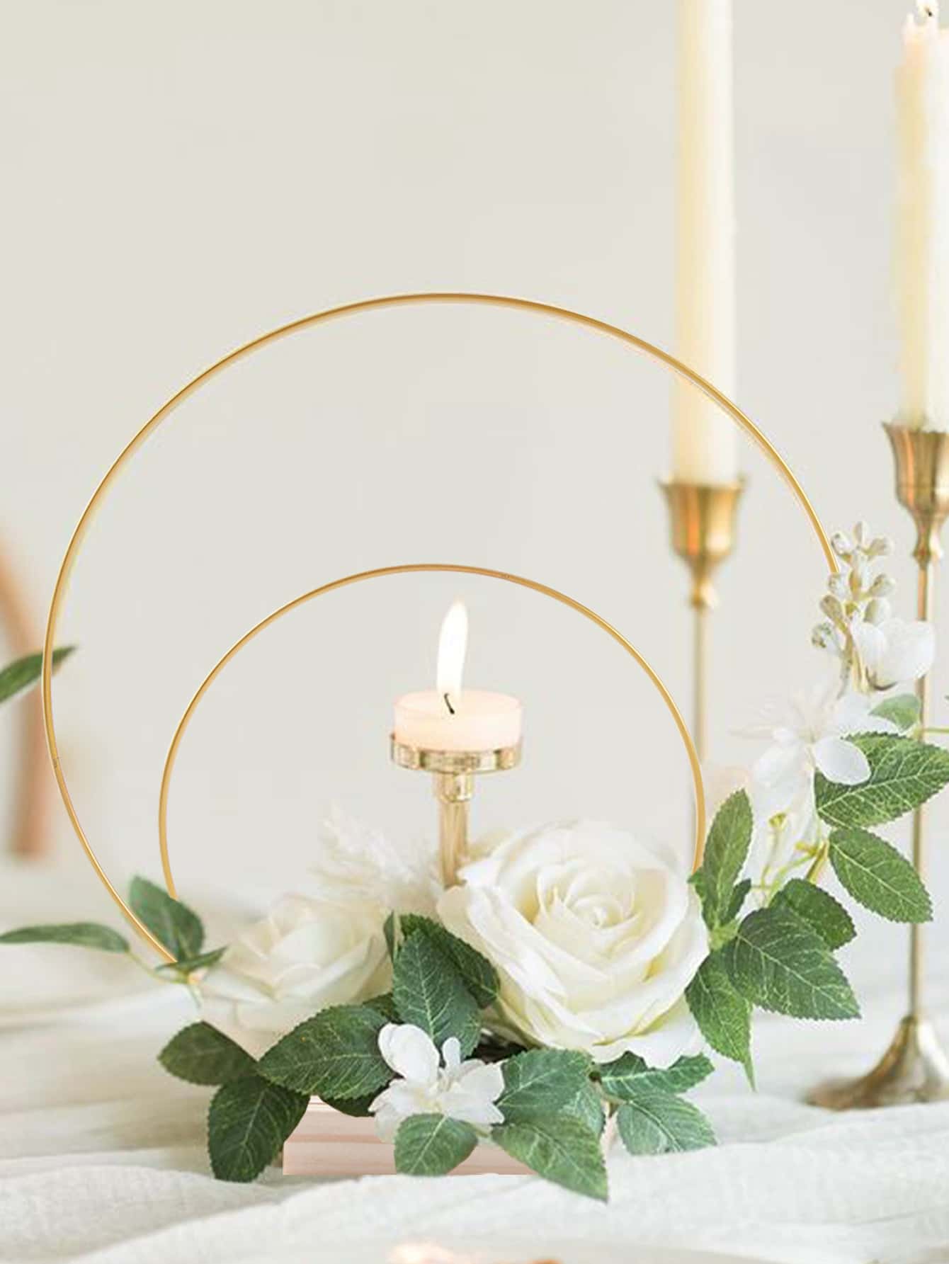 1入組20cm+30cm金屬花環花藝編織環,diy婚禮花環桌面裝飾家居掛飾工藝品 - 金色 - 查看 1