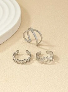 A套裝的三可調節鏤空腳環 - 銀色 - 查看 2