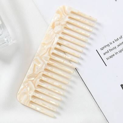 1pc Portable Wide Tooth Detangling Comb In Acetate Material, White And Beige ,Comb Hair ,Hair Styling Tools Hair Accessories