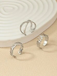 A套裝的三可調節鏤空腳環 - 銀色 - 查看 1