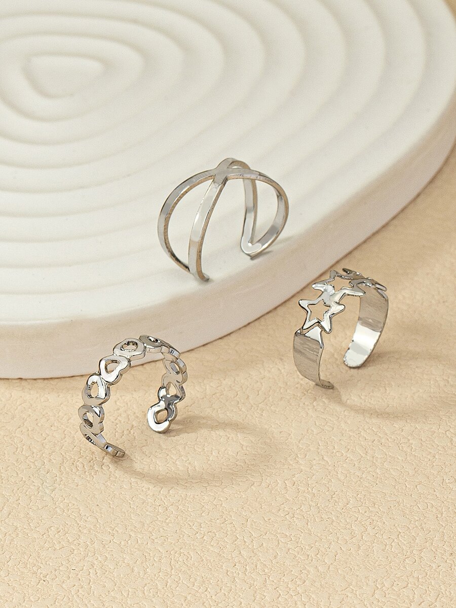 A套裝的三可調節鏤空腳環 - 銀色 - 查看 1