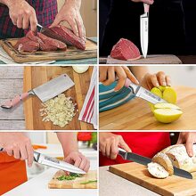 OSQI Kitchen Knife Set, Retrosohoo 9-Pieces Pink Sharp Non-Stick Coated Chef Knives Block Set,Stainless Steel Knife Set for Kitchen with Sharpener for Cutting Slicing Dicing Chopping - 粉色 - 查看 3