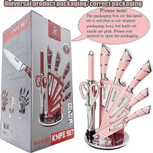 OSQI Kitchen Knife Set, Retrosohoo 9-Pieces Pink Sharp Non-Stick Coated Chef Knives Block Set,Stainless Steel Knife Set for Kitchen with Sharpener for Cutting Slicing Dicing Chopping - 粉色 - 查看 5