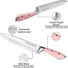 OSQI Kitchen Knife Set, Retrosohoo 9-Pieces Pink Sharp Non-Stick Coated Chef Knives Block Set,Stainless Steel Knife Set for Kitchen with Sharpener for Cutting Slicing Dicing Chopping - 粉色 - 查看 4