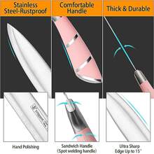 OSQI Kitchen Knife Set, Retrosohoo 9-Pieces Pink Sharp Non-Stick Coated Chef Knives Block Set,Stainless Steel Knife Set for Kitchen with Sharpener for Cutting Slicing Dicing Chopping - 粉色 - 查看 6