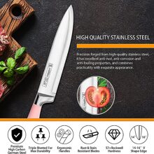 OSQI Kitchen Knife Set, Retrosohoo 9-Pieces Pink Sharp Non-Stick Coated Chef Knives Block Set,Stainless Steel Knife Set for Kitchen with Sharpener for Cutting Slicing Dicing Chopping - 粉色 - 查看 7