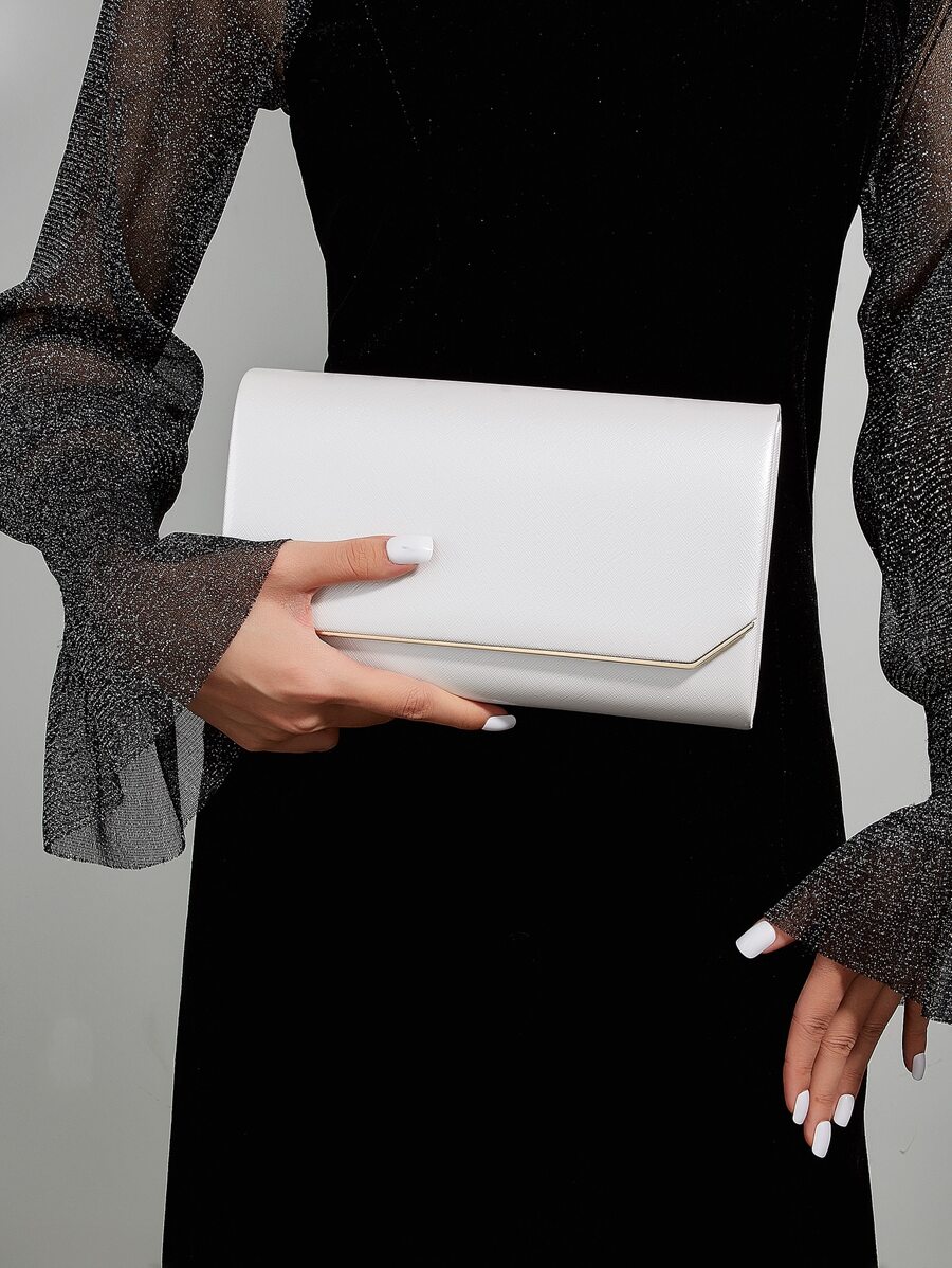 Luxury Dinner Bag, Evening Bag Glamorous, Elegant, Exquisite, Quiet Luxury Fashion Hardware White Pu Lady Clutch Envelope Bag With Thin Cross Pattern And Metallic Chain Square Bag For Lady, Woman, For Party Girl, Bride Perfect for Party, Wedding, Prom, Dinner/Banquet, Dinner/Banquet, Best Gift For Women Mom Teacher Friend Bridesmaid