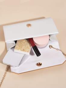 Luxury Dinner Bag, Evening Bag Glamorous, Elegant, Exquisite, Quiet Luxury Fashion Hardware White Pu Lady Clutch Envelope Bag With Thin Cross Pattern And Metallic Chain Square Bag For Lady, Woman, For Party Girl, Bride Perfect for Party, Wedding, Prom, Dinner/Banquet, Dinner/Banquet, Best Gift For Women Mom Teacher Friend Bridesmaid