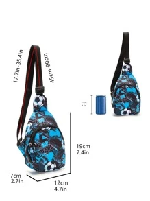 1 款多功能可愛卡通印花聚酯纖維適合男孩和女孩,可調節長拉鍊閉合,可愛休閒多功能斜挎包/腰包,適合戶外休閒學校郊遊背包存儲 - 藍色 - 查看 5