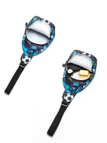 1 款多功能可愛卡通印花聚酯纖維適合男孩和女孩,可調節長拉鍊閉合,可愛休閒多功能斜挎包/腰包,適合戶外休閒學校郊遊背包存儲 - 藍色 - 查看 6